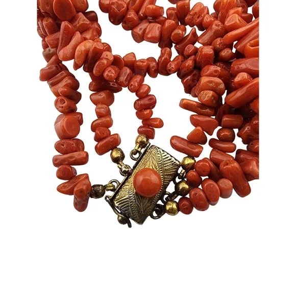 Vintage Branch Coral Triple Strand with 800 Silver Clasp Gold